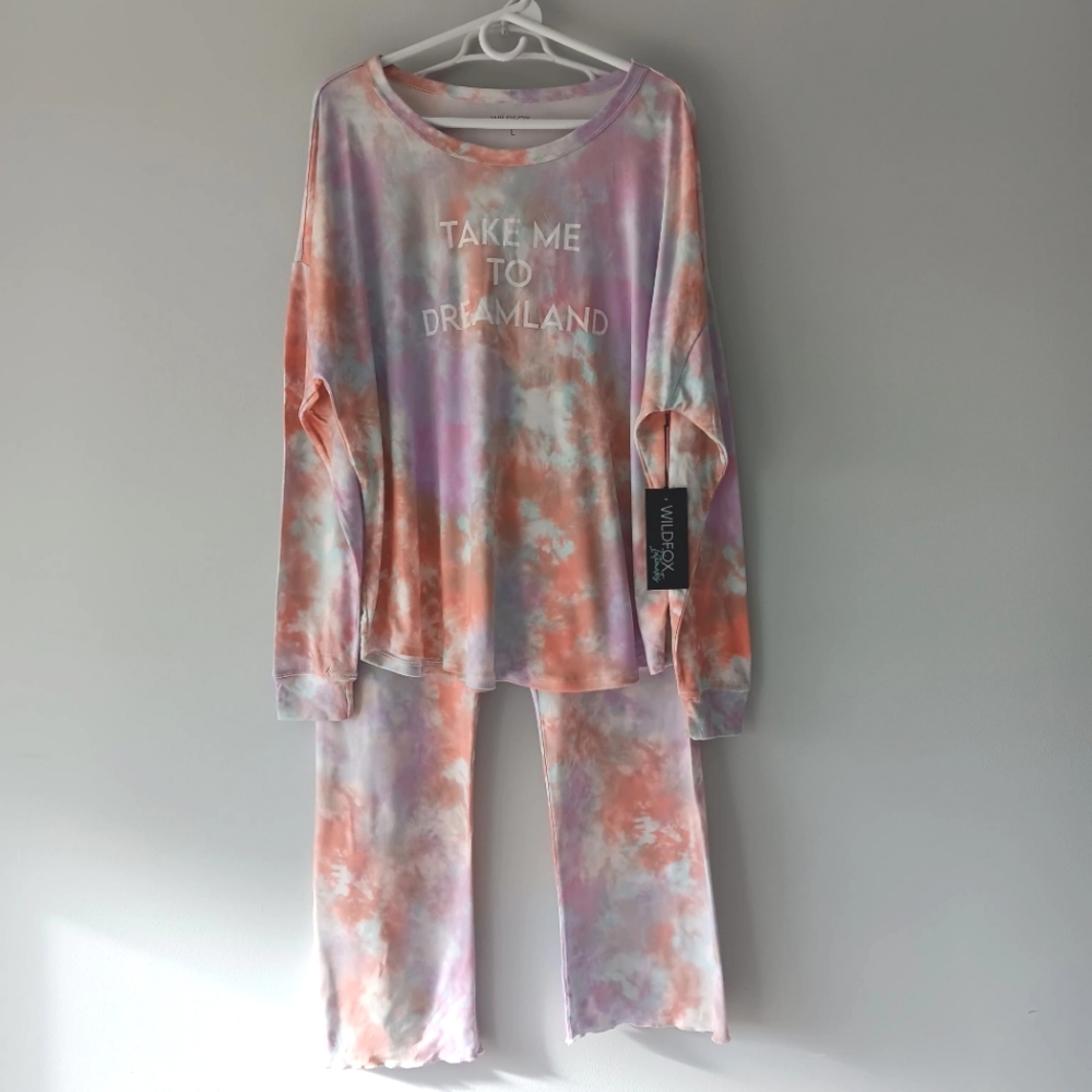 Wildfox Pajama Pants Set Rainbow Cloud Tie Dye Take Me To Dreamland  Large